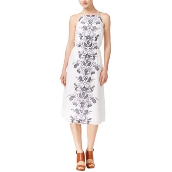 NWT! White Maison Jules Embroidered Midi Dress L - Picture 2 of 5